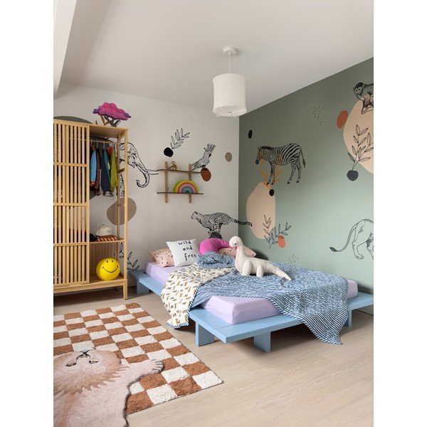 Svetlo modra zakonska postelja iz masivnega bora z letvenim dnom 140x200 cm Japan – Karup Design-image-4