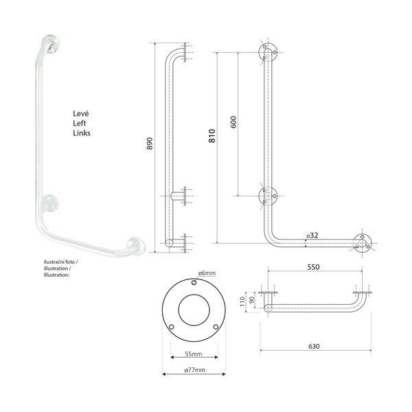Stenski varnostni ročaj iz nerjavečega jekla 63 cm Handicap Left – Sapho-image-2