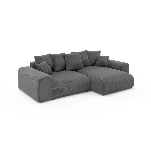 Siva raztegljiva kotna sedežna garnitura iz rebrastega žameta s prostorom za shranjevanje (s kotom po izbiri) Luma – Ropez-image-2