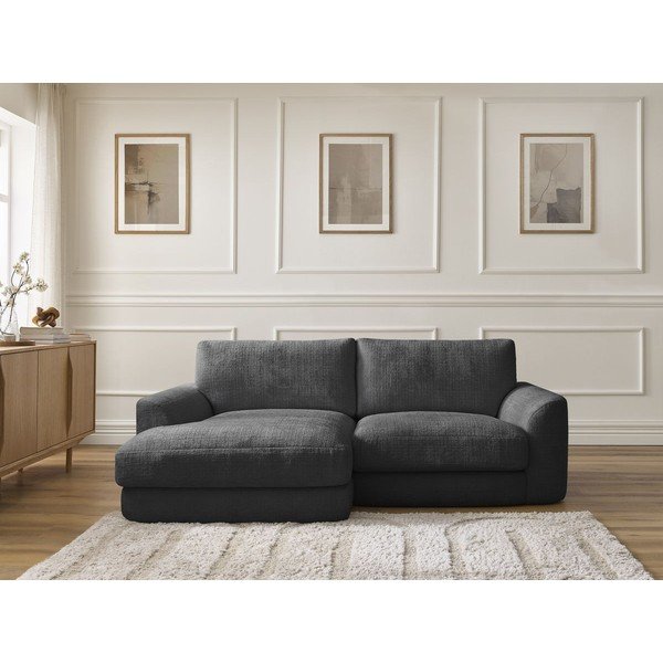 Črna kotna sedežna garnitura iz šenilje (levi kot/z ležalnikom) Leonore – Bobochic Paris-image-1