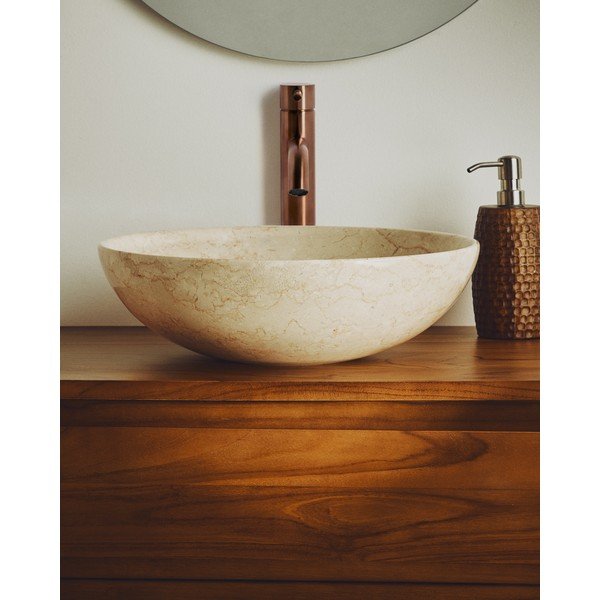 Bež kamnit okrogel umivalnik ø 40 cm Darnen – Kave Home-image-1