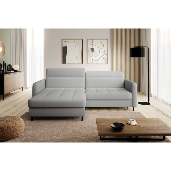 Siva raztegljiva/s prostorom za shranjevanje kotna sedežna garnitura iz tkanine bouclé (levi kot/z ležalnikom) Gomsi – ELTAP-image-3