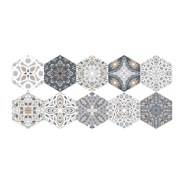 Komplet 10 talnih nalepk Ambiance Floor Stickers Hexagons Emilana, 40 x 90 cm