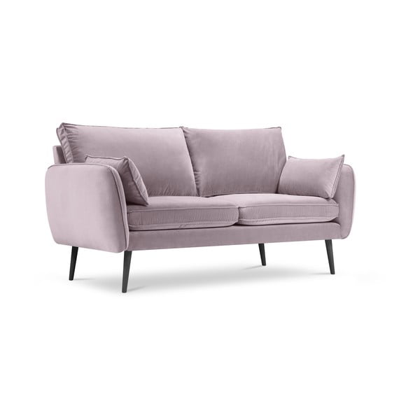 Svetlo roza žametna zofa s črnimi nogami Kooko Home Lento, 158 cm-image-2