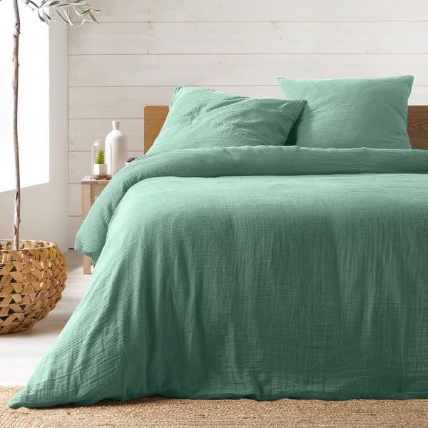 Svetlo zelena podaljšana posteljnina za zakonsko posteljo iz muslina 240x260 cm Angelia – douceur d'intérieur