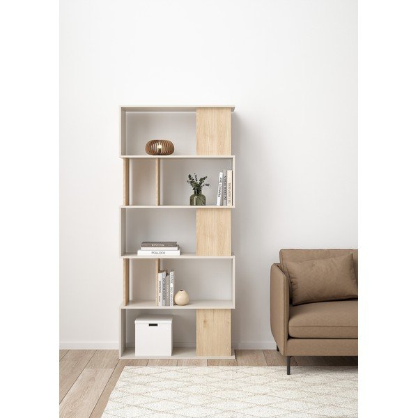 Kremno bel regal v hrastovem dekorju 80x173,5x29,5 cm Maze – Tvilum-image-1