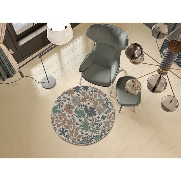 Bež-zelena zunanja preproga Universal Floral, ø 115 cm-image-1