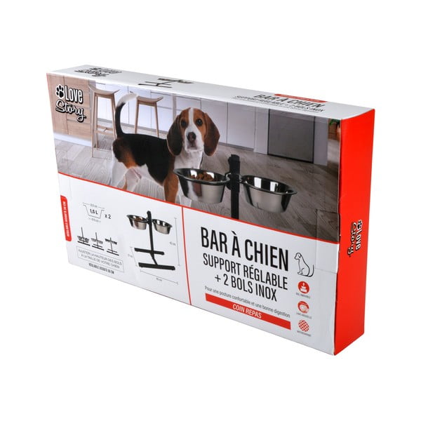 Komplet posod s podstavkom za pse iz nerjavečega jekla – Love Story-image-4