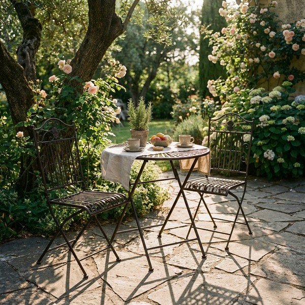 Temno rjava kovinska vrtna jedilna garnitura za 2 osebi – Garden Pleasure-image-1