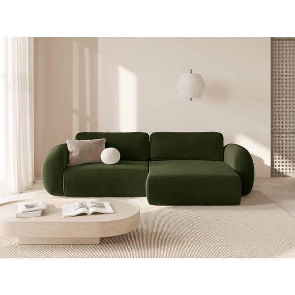 Zelena žametna raztegljiva/s prostorom za shranjevanje kotna sedežna garnitura Tonale – Cosmopolitan Design-image-1