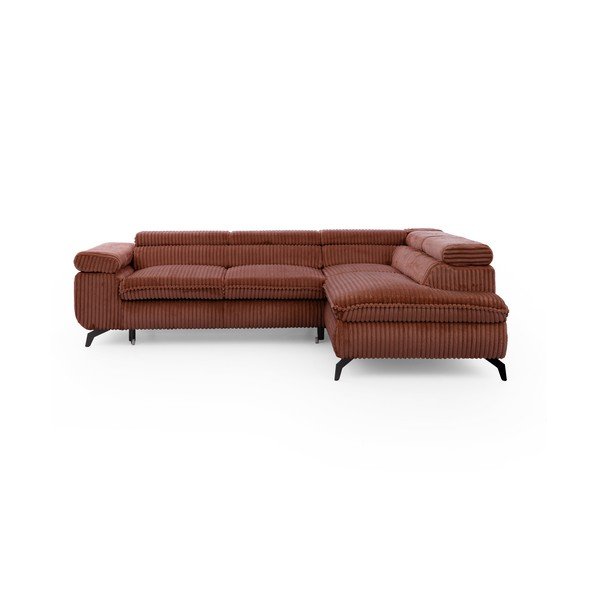 Kotna sedežna garnitura iz rebrastega žameta v barvi terakote (desni kot/v obliki črke L) Marbeya  – Ropez