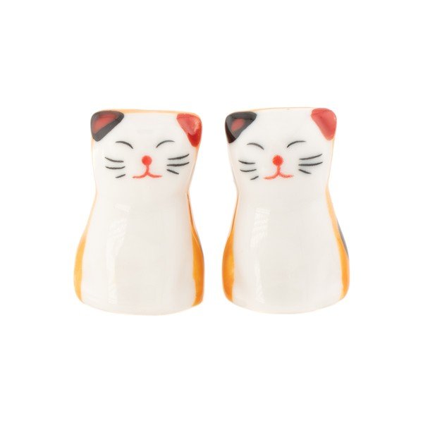 Bel/oranžen porcelanast podstavek za jedilne palčke 2 ks za 5 oseb Cat – Sass & Belle-image-2