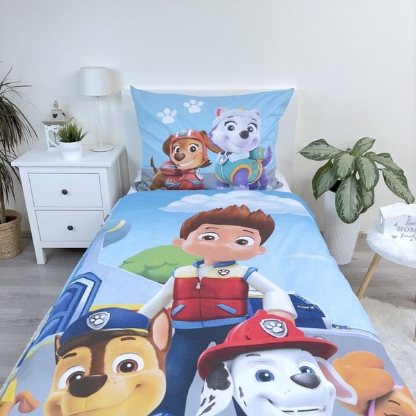 Modra enojna bombažna otroška posteljnina 140x200 cm Paw Patrol – Jerry Fabrics-image-3