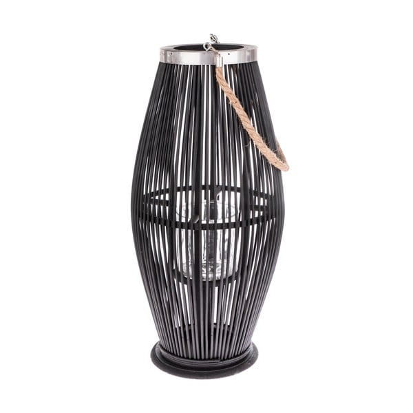Črna steklena svetilka z bambusovo strukturo Dakls, višina 59 cm