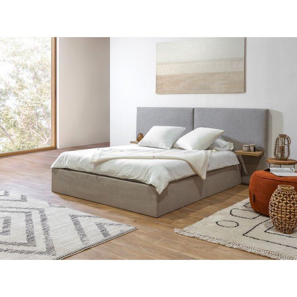 Svetlo siva oblazinjena zakonska postelja s prostorom za shranjevanje in letvenim dnom 160x200 cm Blandine – Bobochic Paris-image-2