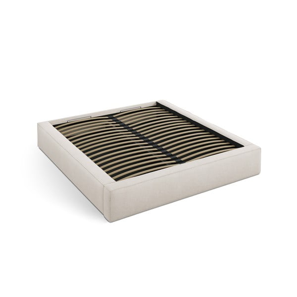 Kremno bela oblazinjena zakonska postelja s prostorom za shranjevanje in z letvenim dnom 160x200 cm Simon – Micadoni 