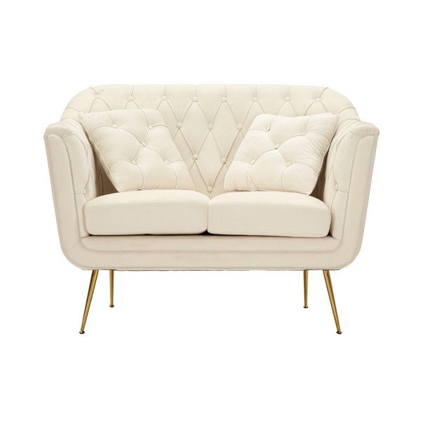 Kremno bela žametna sedežna garnitura 130 cm Budapest – Mauro Ferretti