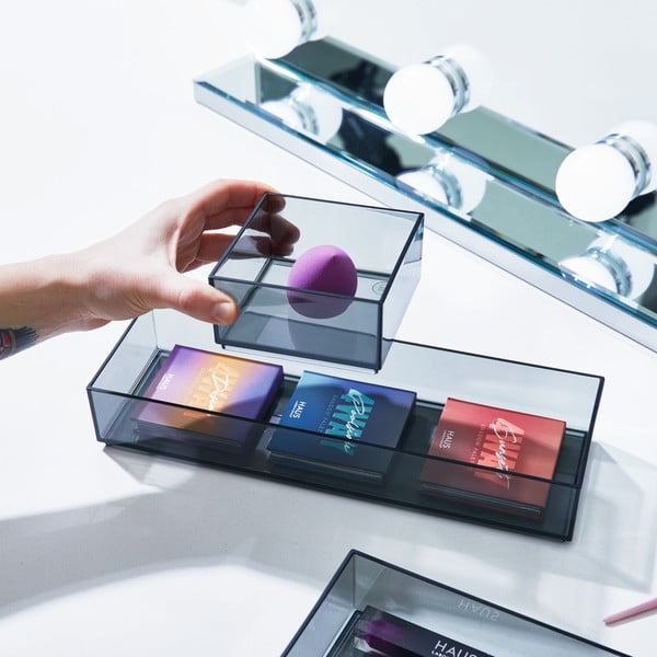 Mat črni kopalniški organizatorji za kozmetiko iz reciklirane plastike v kompletu 3 ks Stack & Slide – iDesign-image-1