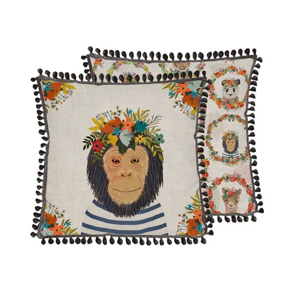 Blazina z deležem lana Really Nice Things Floral Monkey, 45 x 45 cm-image-1