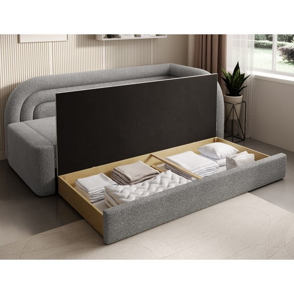 Siva raztegljiva/s prostorom za shranjevanje sedežna garnitura iz tkanine bouclé desni kot 223 cm Fabillo – ELTAP-image-4