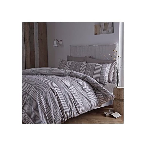 Siva posteljnina Bianca Stripe Bombaž, 260 x 220 cm