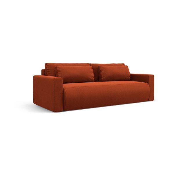 Opečnato oranžna žametna raztegljiva sedežna garnitura s prostorom za shranjevanje 238 cm Belfast – Cosmopolitan Design-image-1