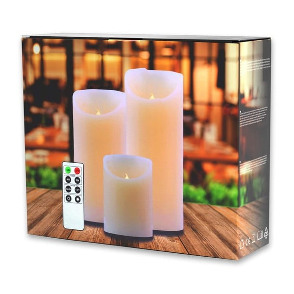Komplet 3 sveč LED z daljinskim upravljalnikom DecoKing Wax, višina 10; 15 in 20 cm-image-2