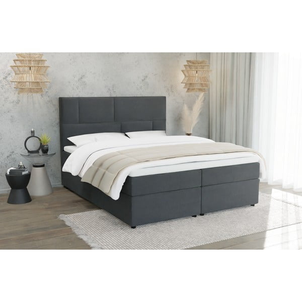 Temno siva boxspring postelja s prostorom za shranjevanje 140x200 cm Lola – Ropez-image-1