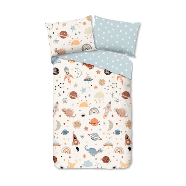 Modra/bež enojna bombažna otroška posteljnina 140x200 cm Eclips – Good Morning