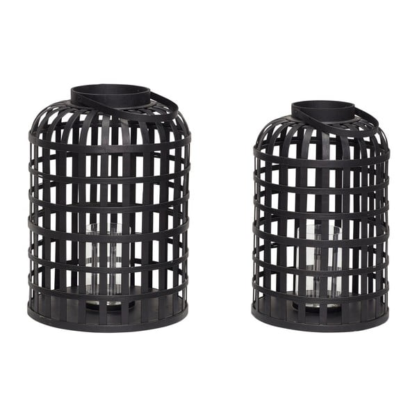 Komplet 2 črnih bambusovih lantern Hübsch Bamboo Garo-image-1