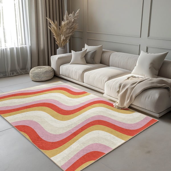 Rumena/rožnata pralna preproga 120x180 cm Creamy Raspberry Swirl – Mila Home-image-1