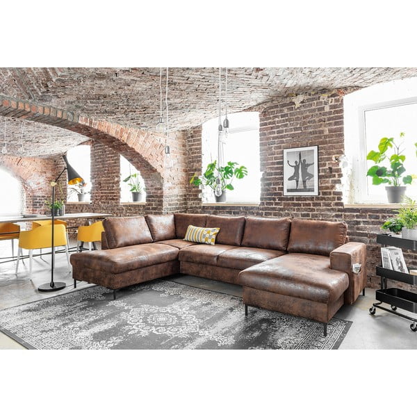 Rjava sedežna garnitura v obliki črke U iz umetnega usnja Miuform Lofty Lilly Vintage, levi kot-image-3