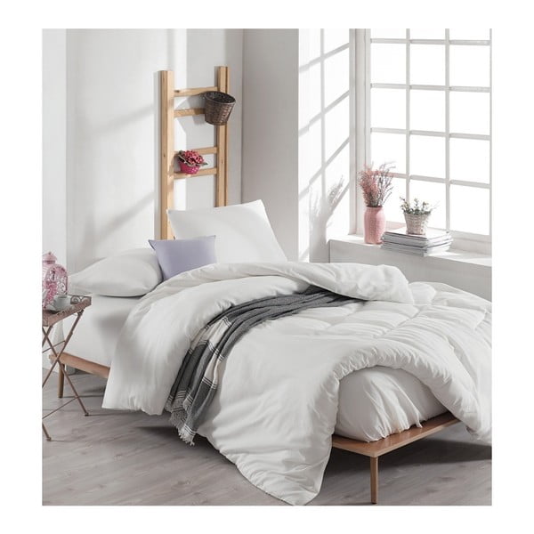 Bela bombažna posteljnina z rjuho za zakonsko posteljo Anna, 200 x 220 cm