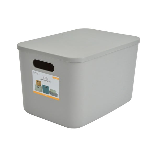 Siva plastična škatla za shranjevanje s pokrovom 35,5x25,5x23 cm – Homéa-image-2