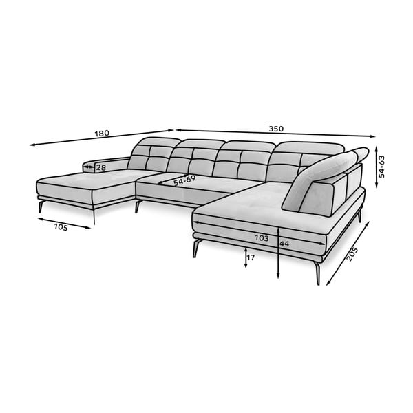 Modra žametna kotna sedežna garnitura (levi kot/v obliki črke "U") Bretan – ELTAP-image-2