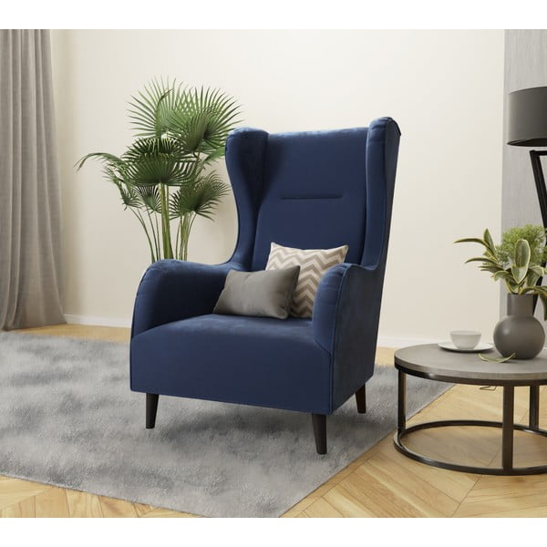 Temno moder žameten fotelj z naslonom Carole – Ropez-image-4