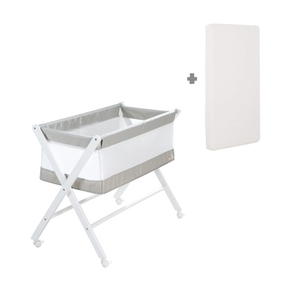 Bela zložljiva zibelka na koleščkih 90x45 cm – Roba-image-2