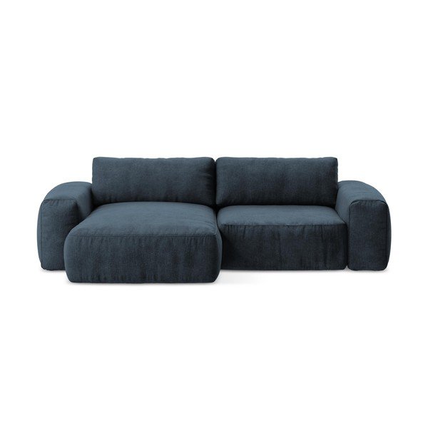 Temno modra raztegljiva kotna sedežna garnitura iz šenilje (levi kot/z ležalnikom) Kuki – Makamii