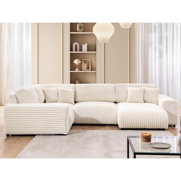 Kremno bela kotna sedežna garnitura iz rebrastega žameta (levi kot/v obliki črke "U") Justin – Ropez-image-1