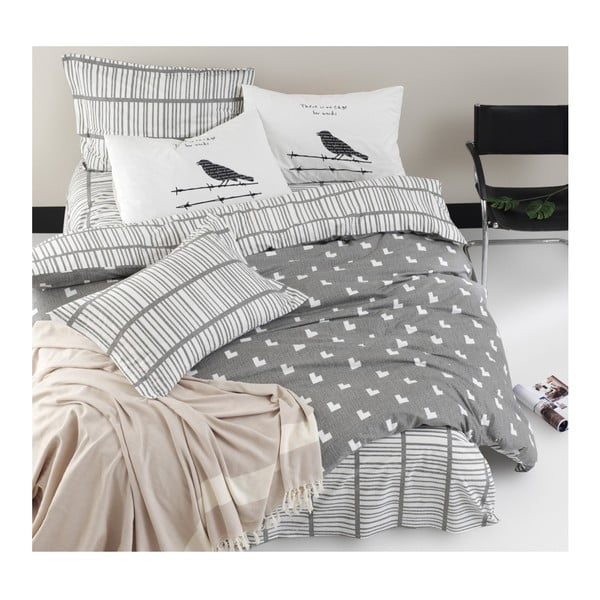 Prevleka za zakonsko posteljo s posteljnino iz ranforce bombaža Mijolnir Vektor Grey, 160 x 220 cm
