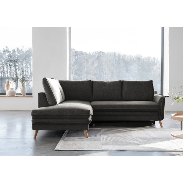 Temno siva raztegljiva kotna sedežna garnitura (levi kot) Charming Charlie – Miuform-image-1