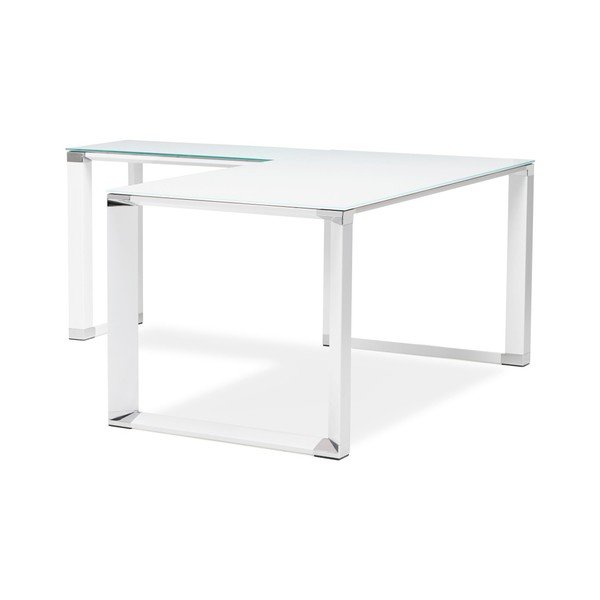 Bela kotna pisalna miza s steklenim vrhom Kokoon Warner-image-4