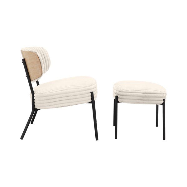 Kremno bel fotelj z naslonjalom za noge iz rebrastega žameta Jerry – Støraa-image-1