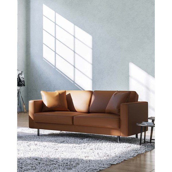 Usnjena sedežna garnitura v konjak rjavi barvi 207 cm Kobo – MESONICA-image-1