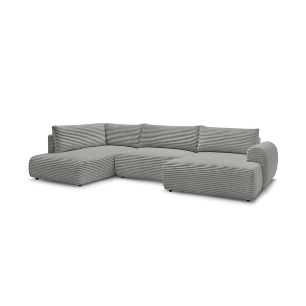 Temno siva raztegljiva/s prostorom za shranjevanje kotna sedežna garnitura iz rebrastega žameta (levi kot/v obliki črke "U") Lucien – Bobochic Paris-image-3