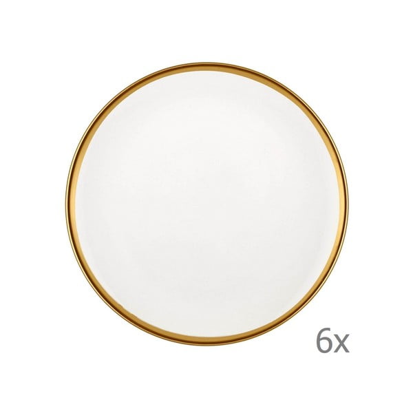 Komplet 6 beliih porcelanastih desertnih krožnikov Mia Halos Gold, ⌀ 19 cm