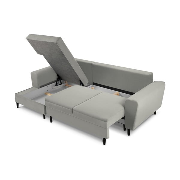 Svetlo siva raztegljiva kotna sedežna garnitura s prostorom za shranjevanje iz rebrastega žameta (levi kot/z ležalnikom) Kyoto – Cosmopolitan Design-image-3