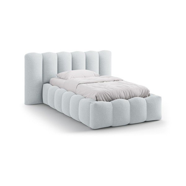 Svetlo siva oblazinjena postelja s prostorom za shranjevanje in z letvenim dnom 90x200 cm Lupine – Micadoni 