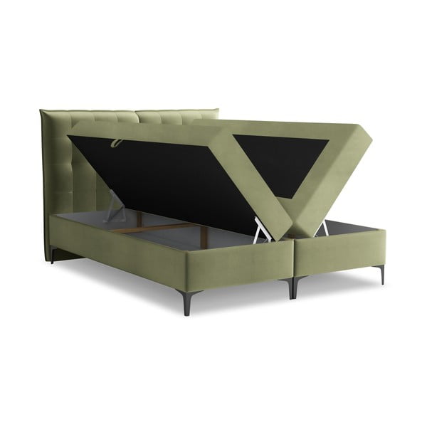 Zelena boxspring postelja s prostorom za shranjevanje 140x200 cm Mikana – Makamii-image-1