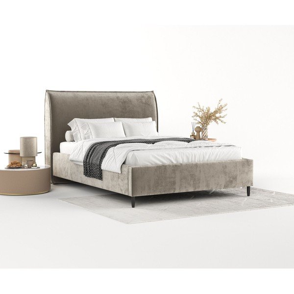 Bež oblazinjena zakonska postelja s prostorom za shranjevanje z letvenim dnom 180x200 cm Shell – Maison de Rêve-image-1